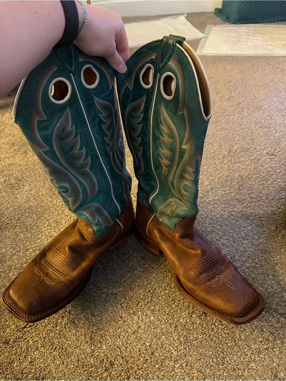 Justin Boots Mens Brown Foot Teal Shaft Western Boots